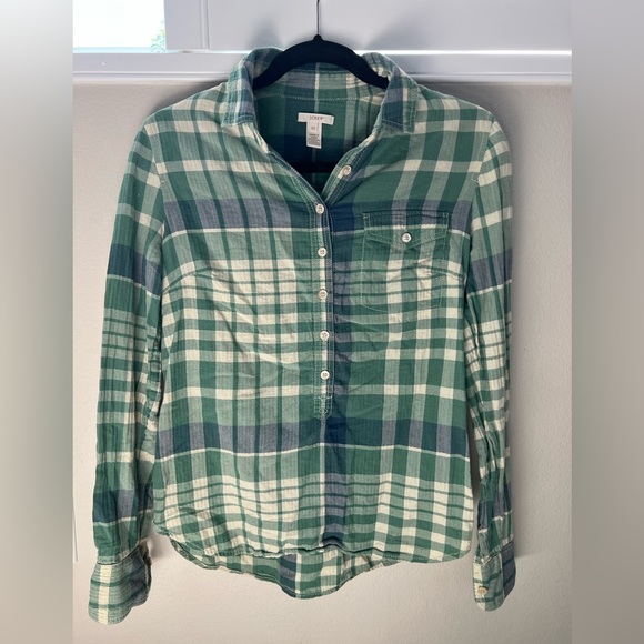 J.Crew Green Plaid Popover Shirt, XS - Picture 1 of 4